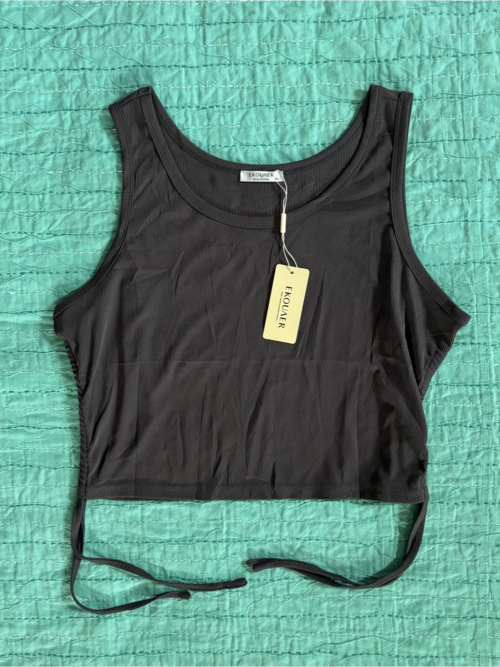 Ekouaer Grey Crop Sleep Tank 2XL Side Tie Lounge Coquette Y2K Sleepwear NWT